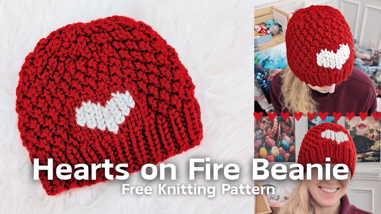FREE Hearts on Fire Knit Beanie Pattern | Knit Hat Pattern *improved audio*
