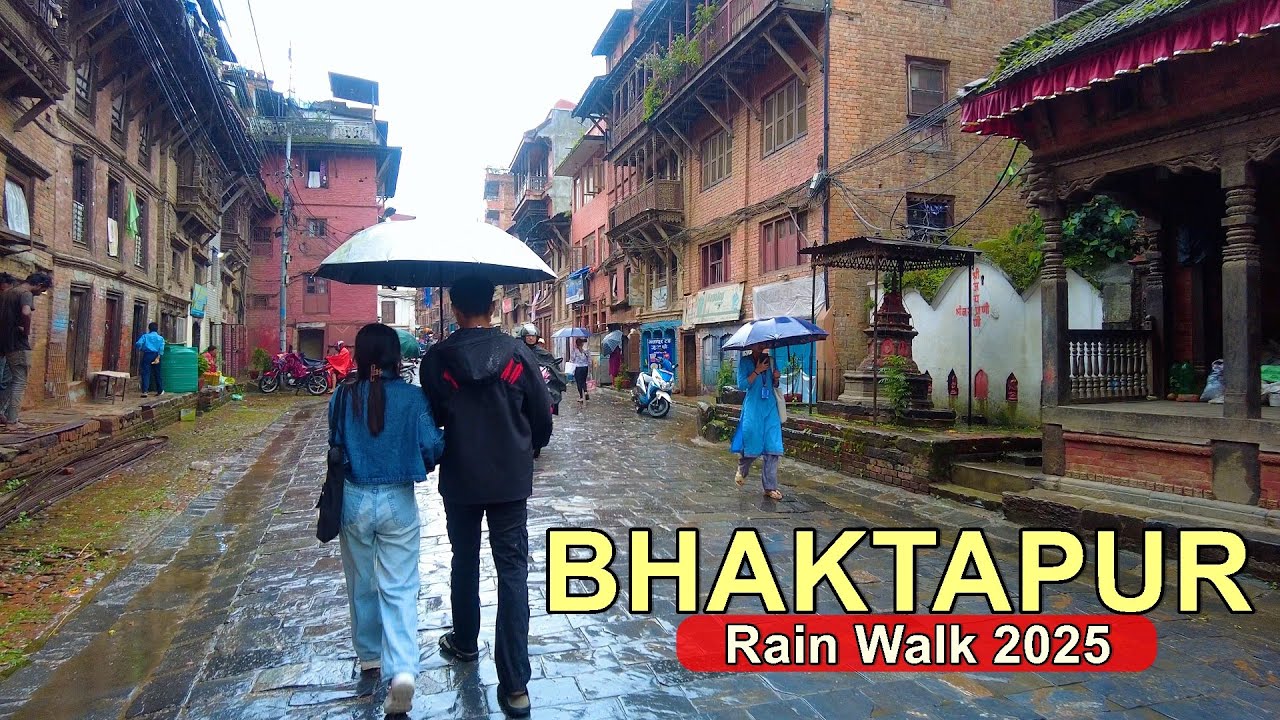 Bhaktapur City Rain Walk 2025 ☔️ The Rainy Streets of Bhaktapur, Nepal 🇳🇵 4K HDR 60FPS