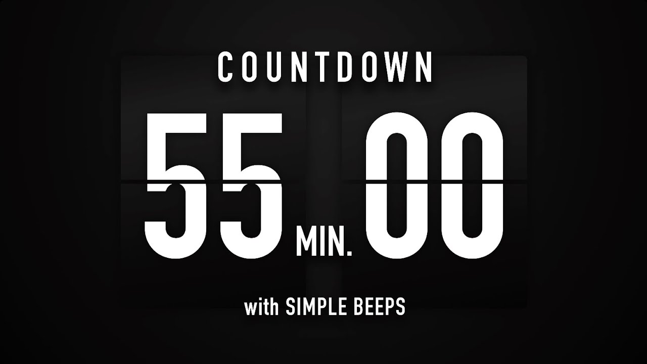 55 Minute Countdown Timer 🕙 Flip Clock with Simple Beeps 🔊🖤