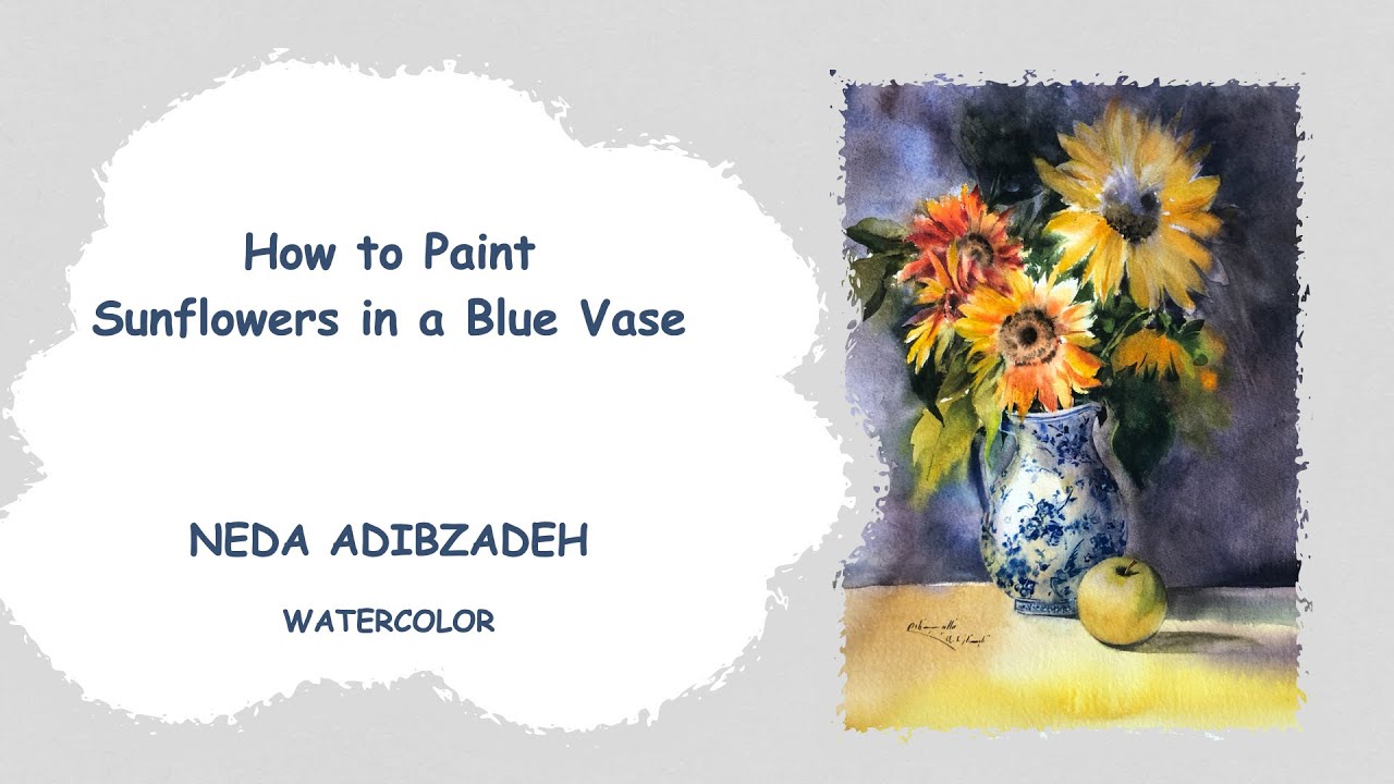 How to Paint Sunflowers in a Blue Vase | Dramatic Watercolor Still Life Tutorial
