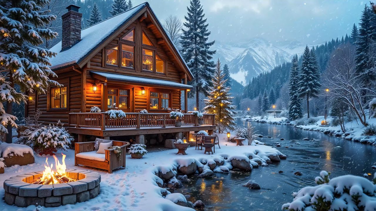 Winter Piano Vibes at Warm Lakeside Cabin 🔥❄ Soothing Music Background for Winter Relaxation