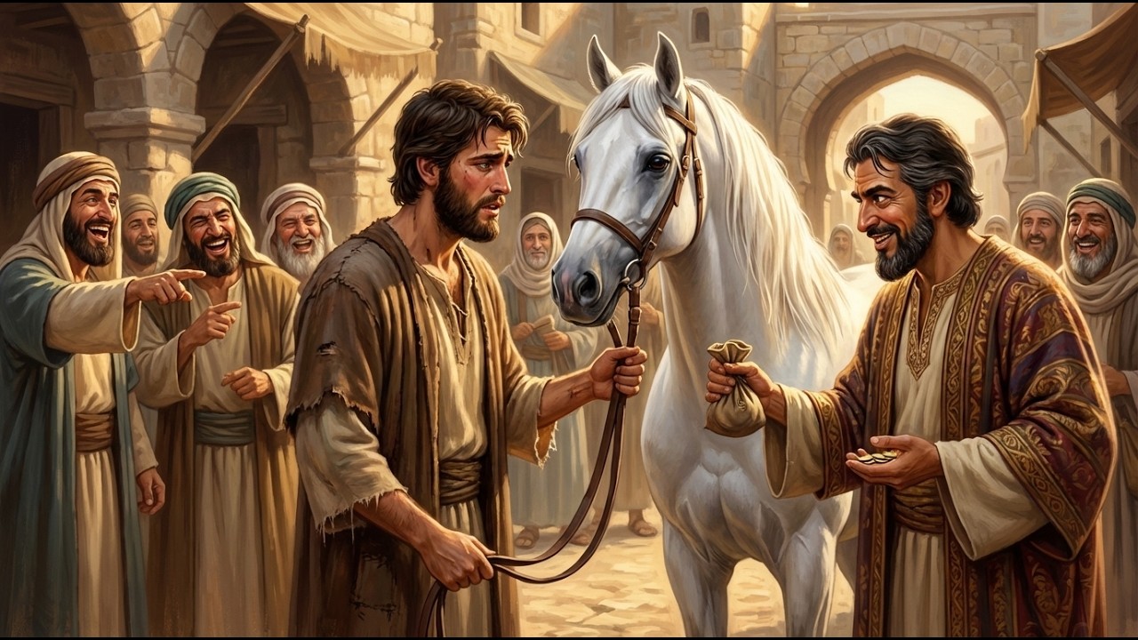 باع حصانه بثمن زهيد ليشتري دواء لأمه، فسخر منه التجار… لكن الحصان عاد إليه حاملاً كنزاً لم يتخيله!