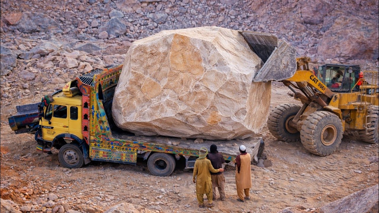 Quarry Challenge: 50 Ton Giant Rock Loading l Incredible Marble Loading
