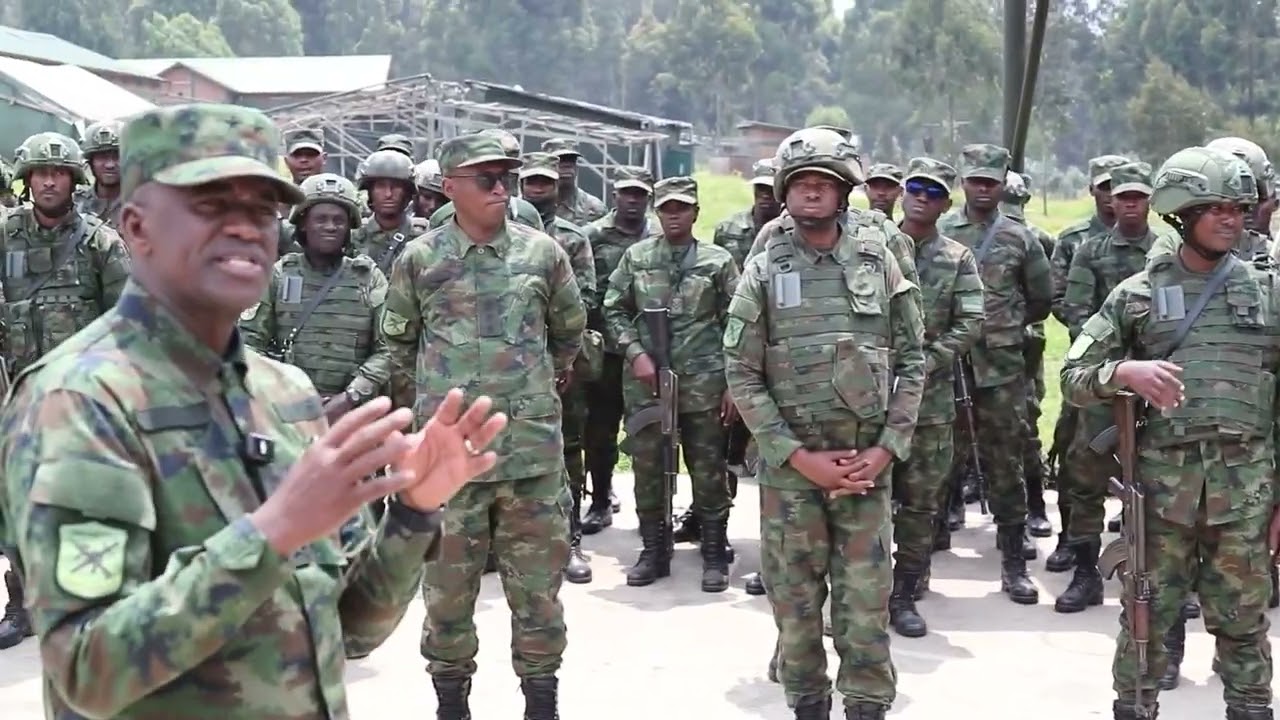 RDF ACOS Maj Gen Vincent Nyakarundi addressed the 503 Brigade personnel after a route march .