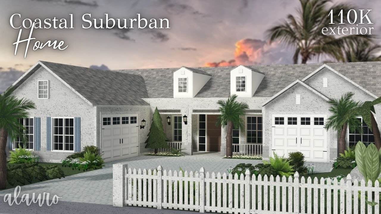 Coastal Suburban Home - 110K Exterior - Bloxburg Speed Build