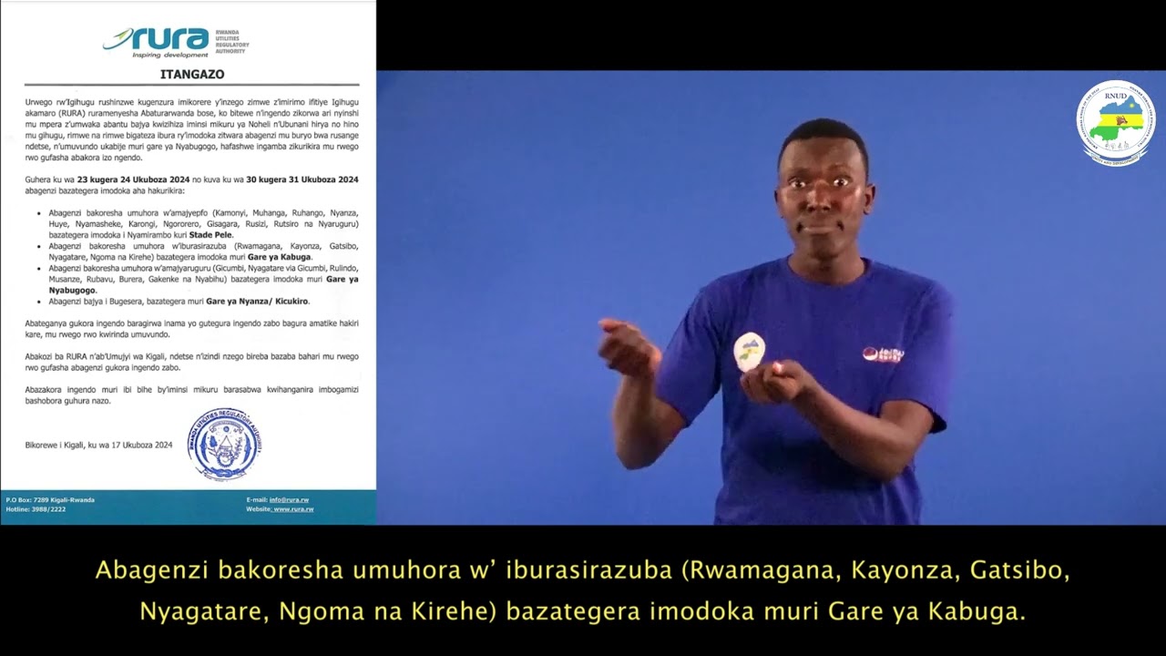 RSL Video translated message from RURA announcement.