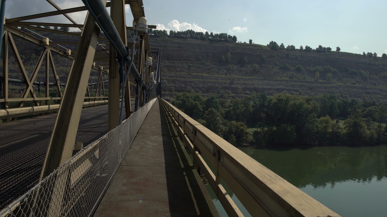 Walk across the Market Street Bridge Ohio to West Virginia and back. Gated bridge over Ohio River.