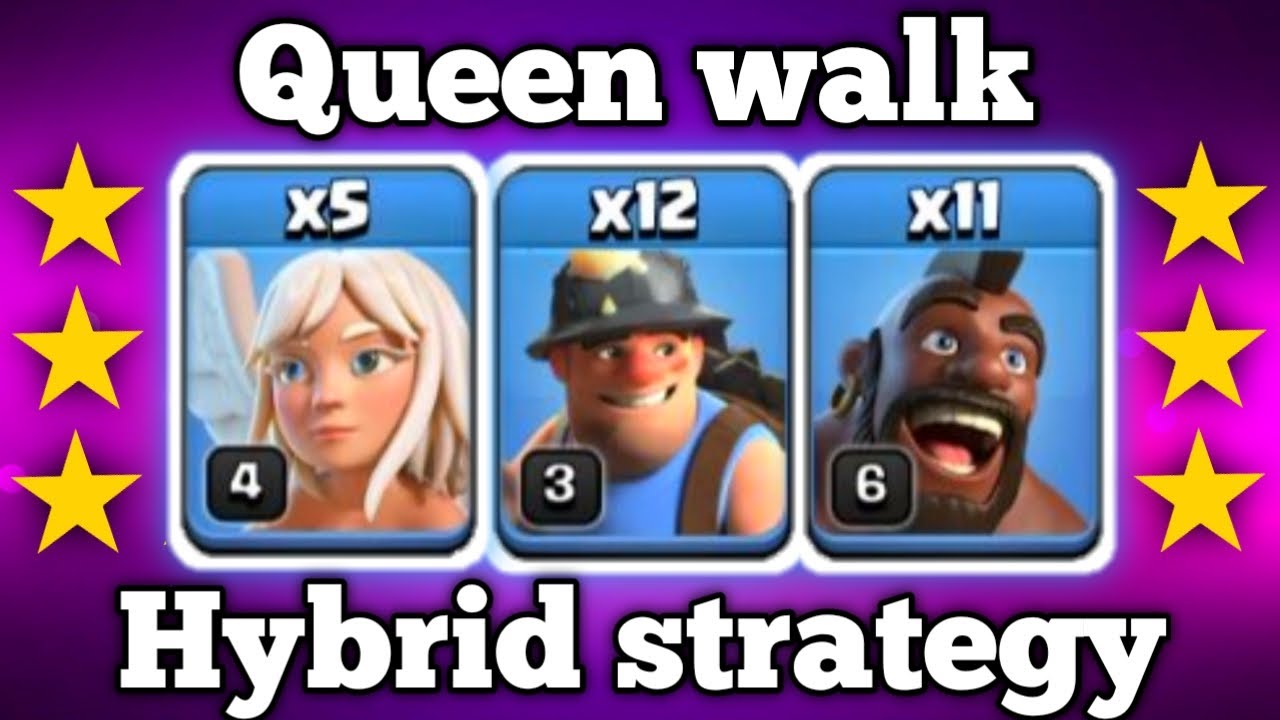 Th10 queen walk hybrid attack strategy | best th10 attack |th10 war attack strategy | clash of clans