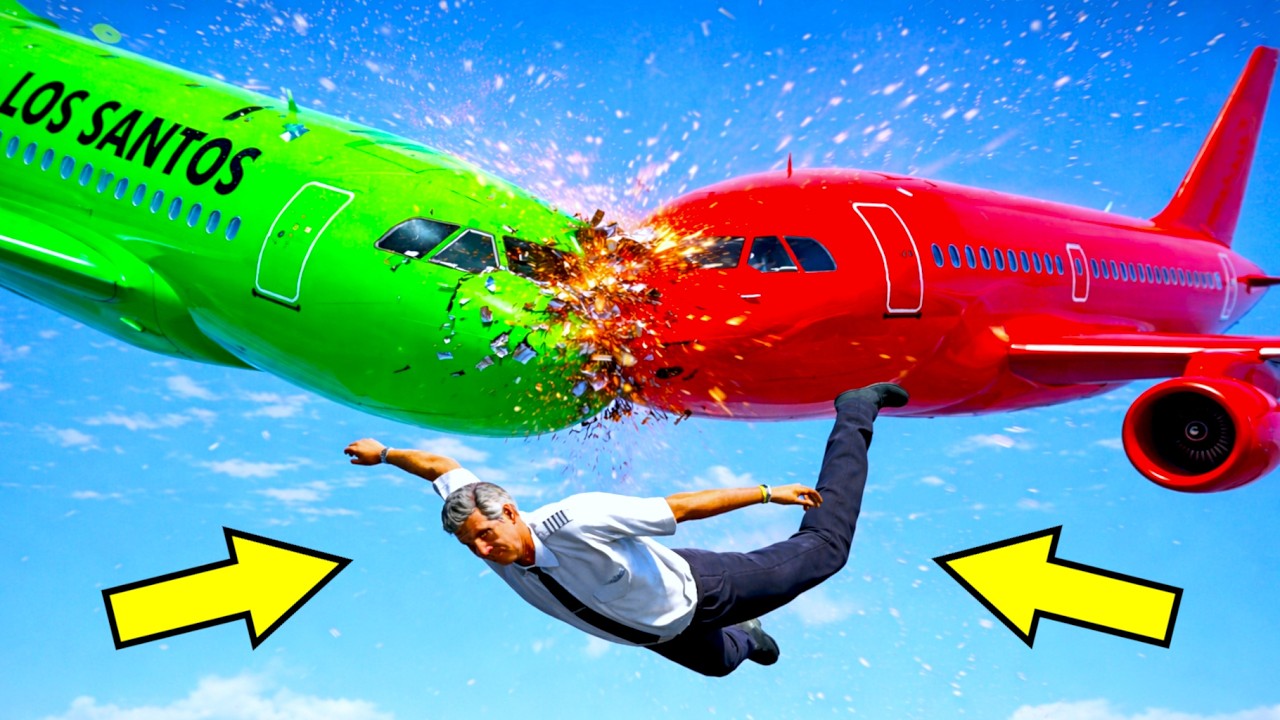 Pilot Falls Out Of Airplane After Mid-Air Crash With Another Aeroplane As It Catches Fire | GTA 5