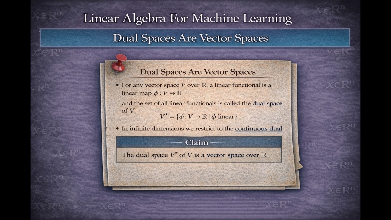 Linear Algebra for Machine Learning: Dual Spaces Are Vector Spaces
