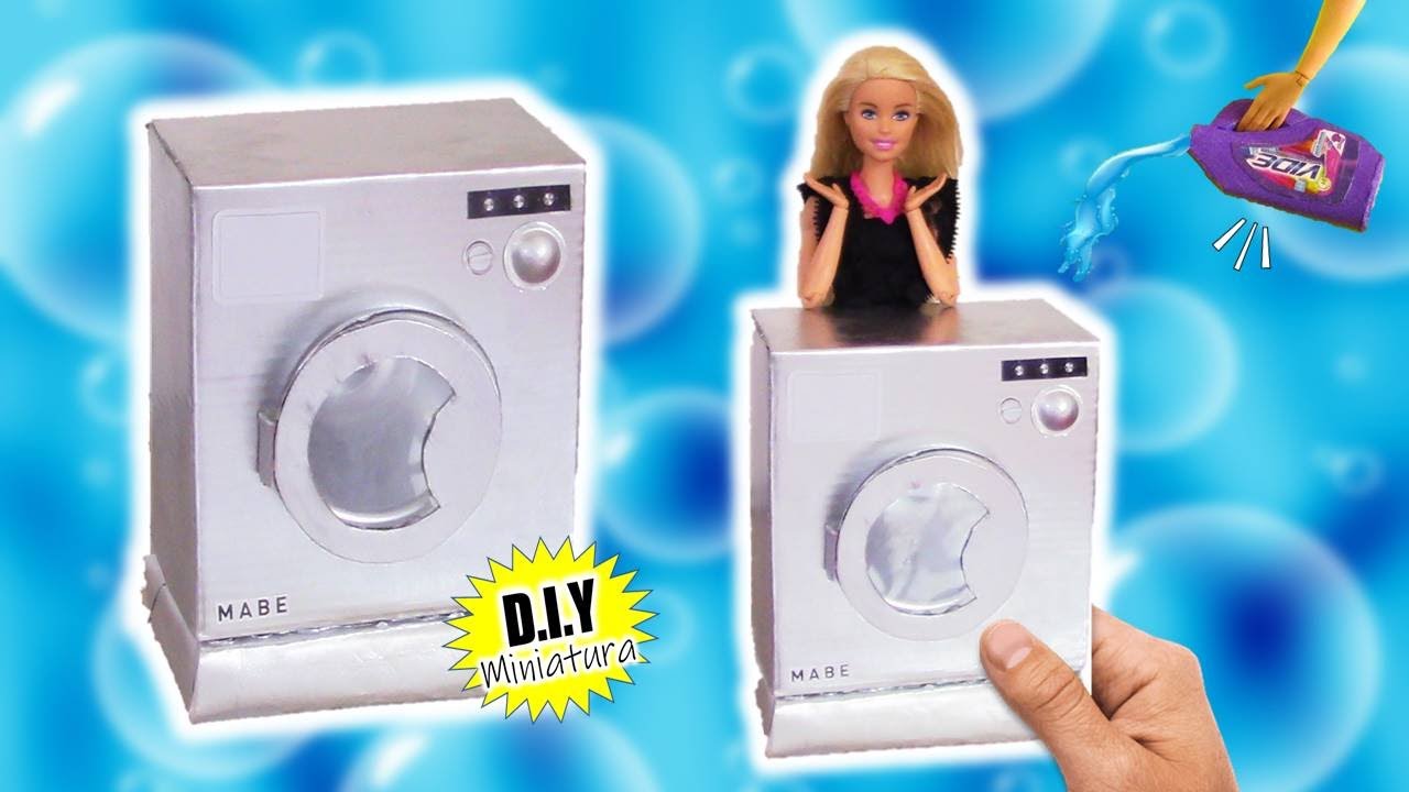💦DIY: How to Make a Barbie Doll Washing Machine with Cardboard Box and Cleaning Products Miniature