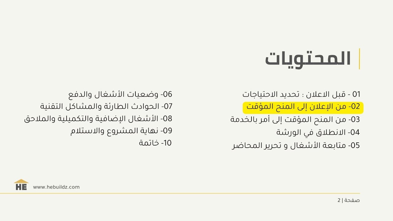 الفصل 02 - الجزء 01/03 من الاعلان الى المنح المؤقت (نظري)