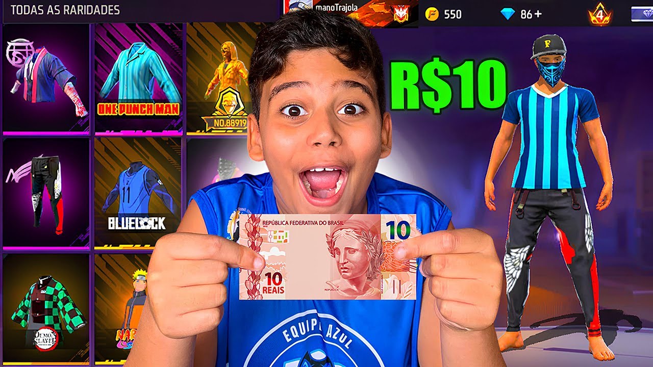 MEU IRMÃOZINHO COMPROU UMA CONTA RARA COM APENAS R$10 REAIS NO FREE FIRE! 😮🔥