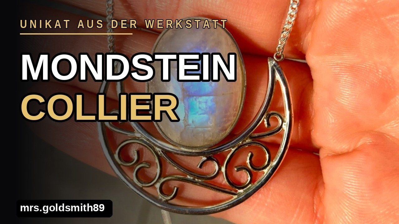 Unikat aus der Werkstatt: Mondstein-Collier aus 925 Silber mit 333 Gold-Details