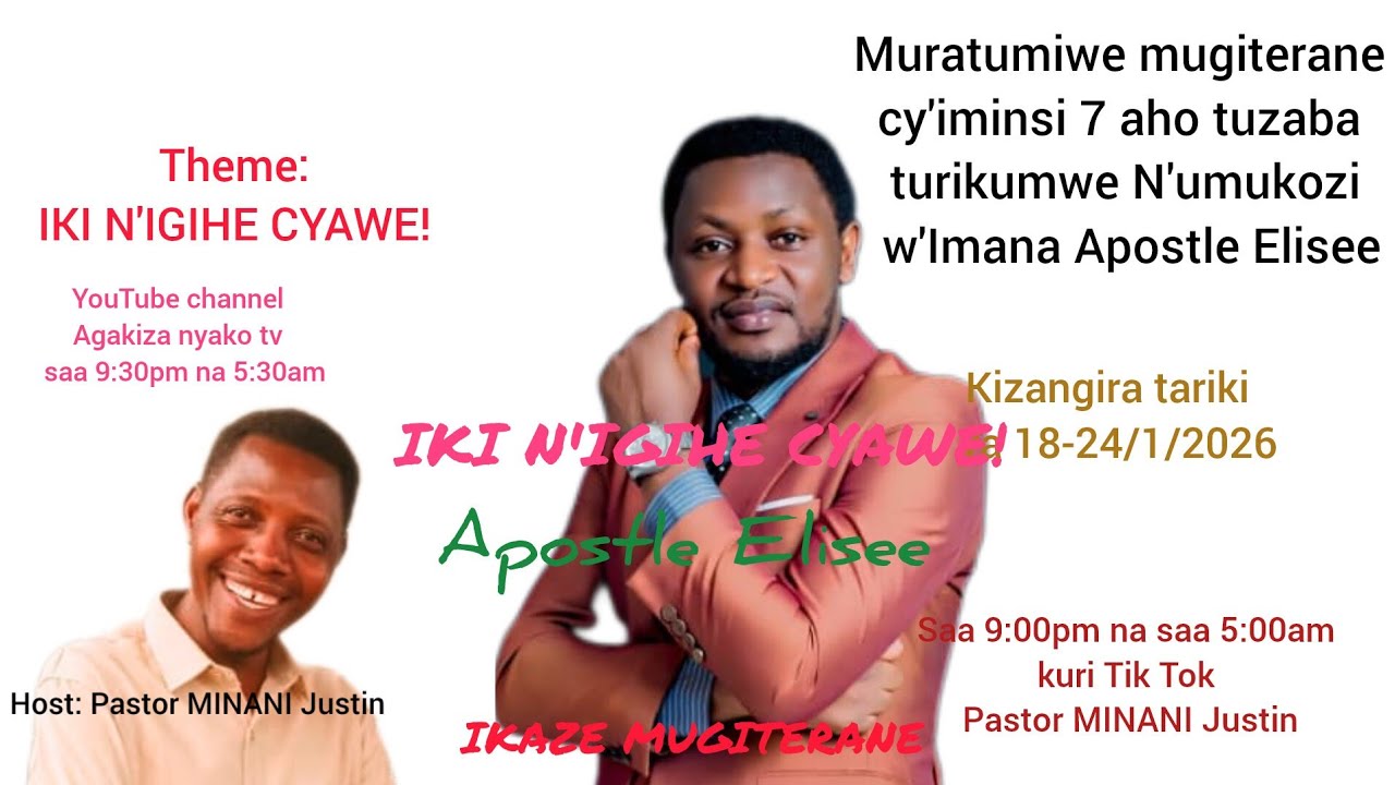 muhawe ikaze mu giterane cy'iminsi 7 aho tuzaba turikumwe na Apostle Elisee:  theme IKI NIGIHE CYAWE
