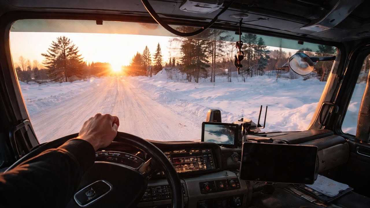 POV Trucking Through a Small Snowy Town | Sweden