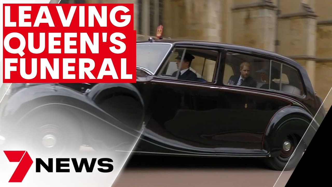 Harry and Meghan leaving the funeral  | 7NEWS