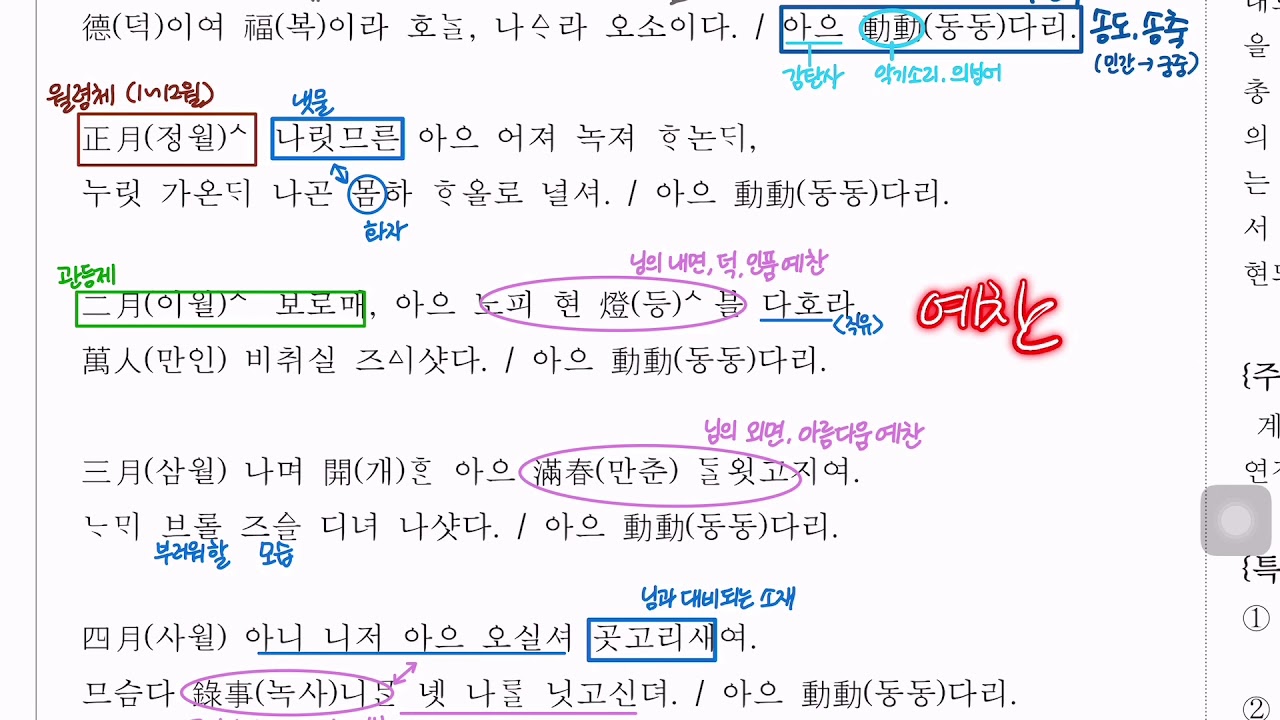 [2021 수능특강 문학]#고전시가읽기 #고려가요 #동동