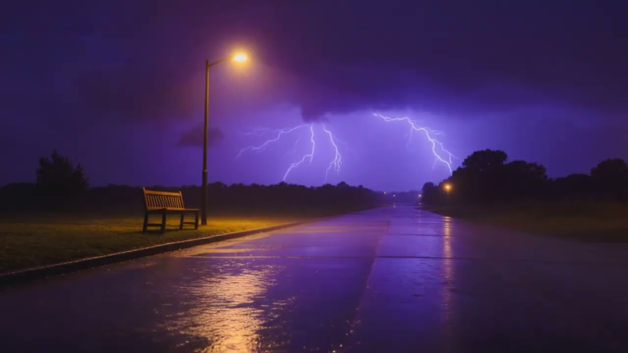 Midnight Thunder Under a Street Lamp – 8D Rain (ASMR)