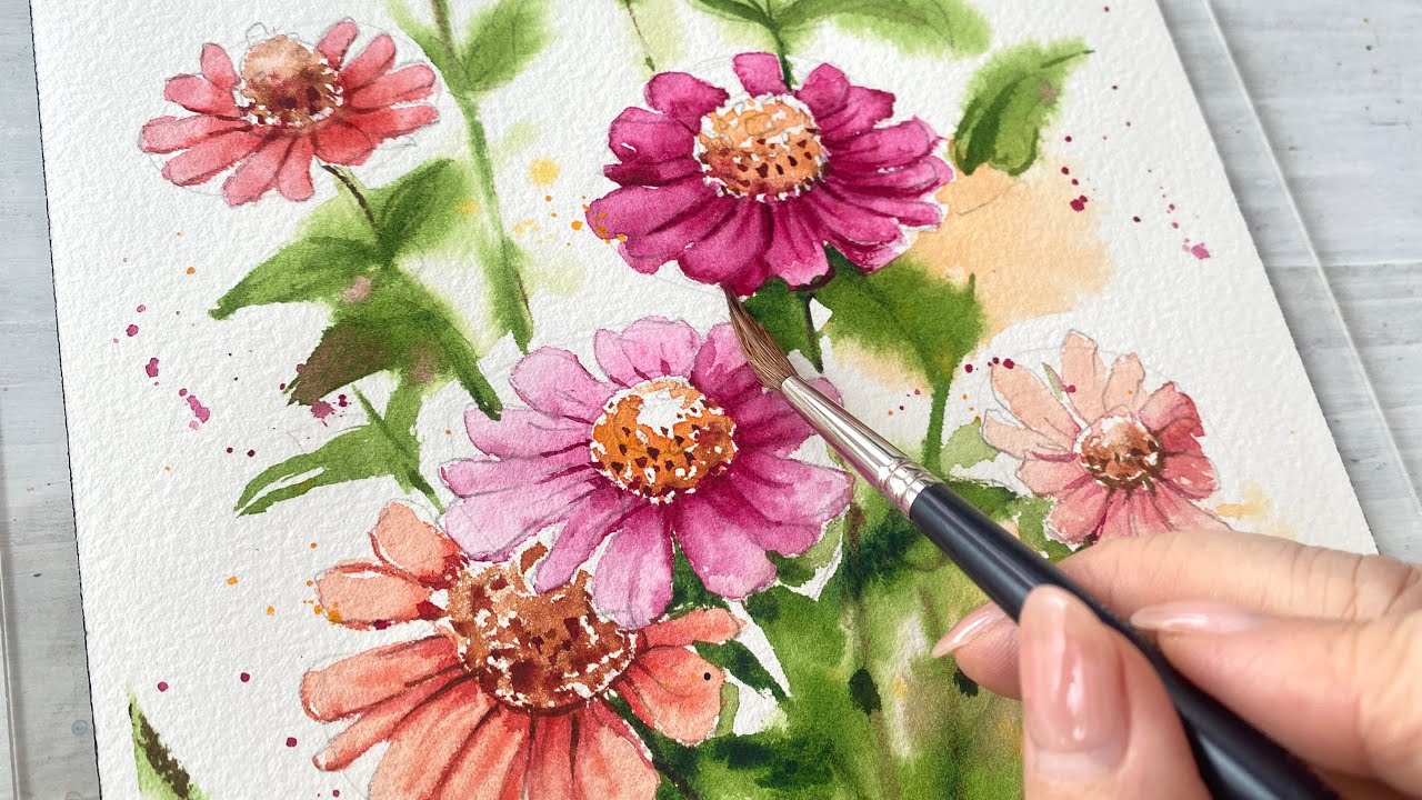 Let’s create our own arrangement/ Watercolor Technique/Zinnias flower 