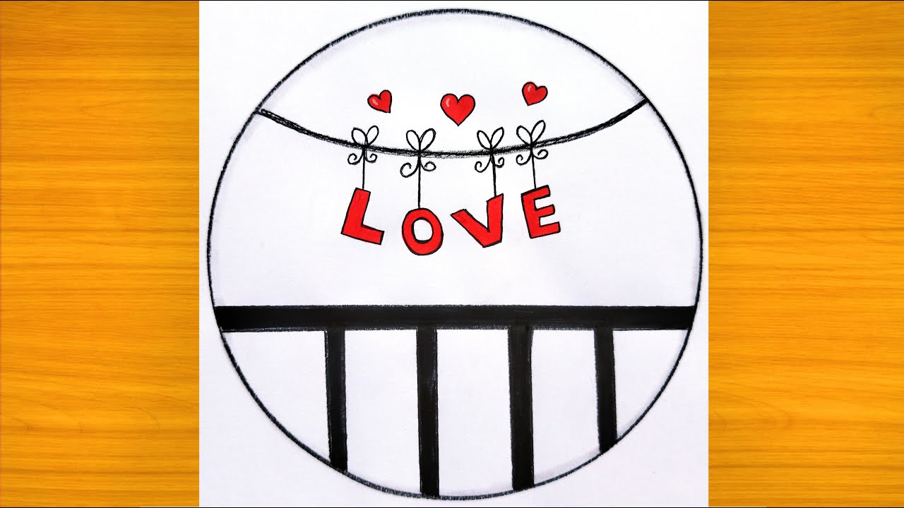Circle Drawing with Hanging Hearts | Easy Love Drawing Tutorial