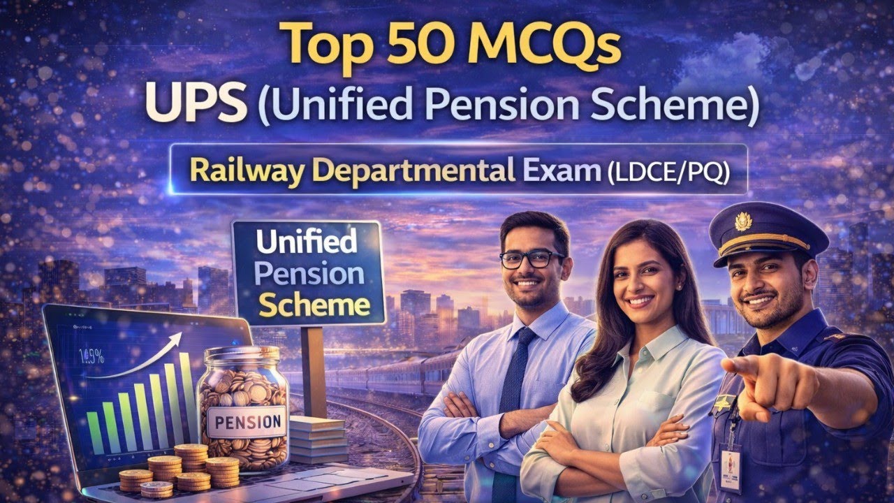 Top 50 MCQs !! UPS (Unified Pension Scheme) !! Railway Departmental Exams(LDCE/PQ) !! By R.V.Sir