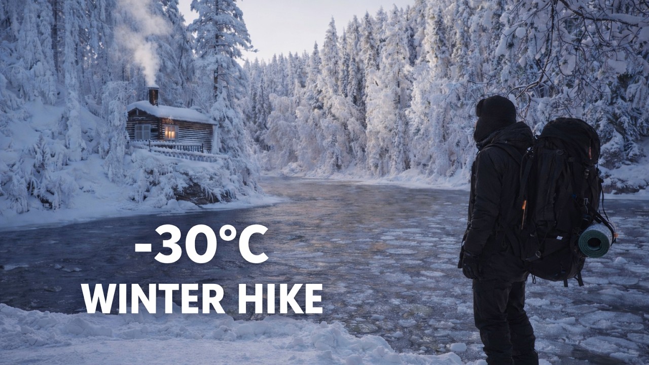 Hiking at −30°C. Winter Wilderness & Cabin Cooking (ASMR)
