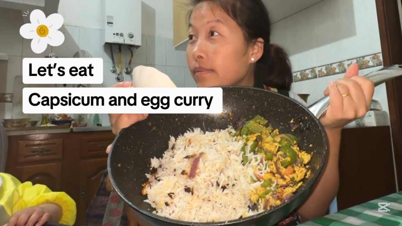 Let’s eat capsicum and eggs curry with rice/ Indira rai