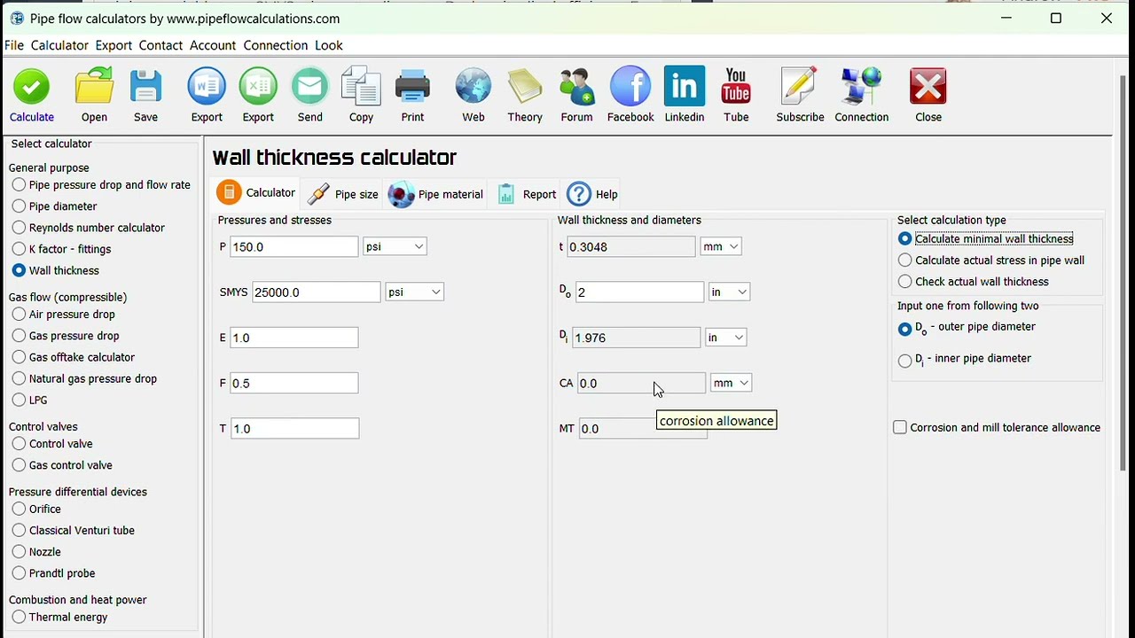 Pipe Wall Thickness Calculator