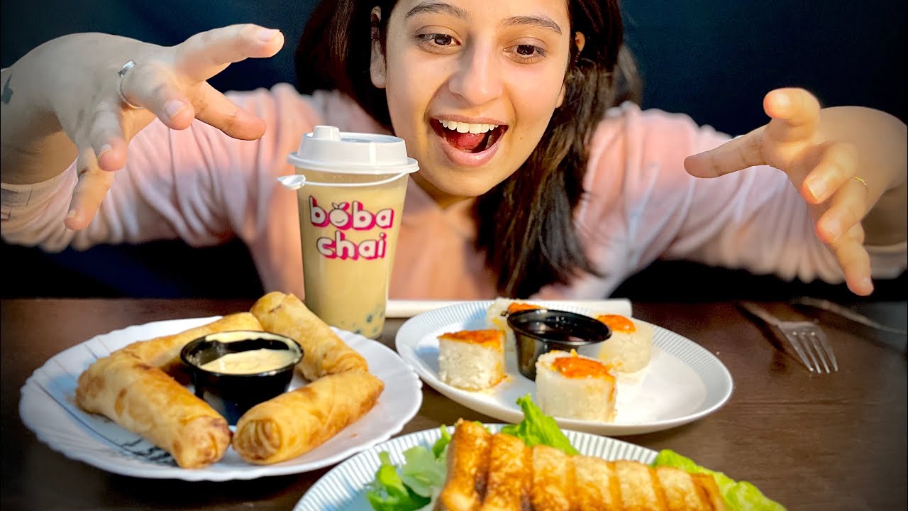 Ultimate Veg Mukbang #3 🧀🥪 Sushi, Spring Rolls & Boba Tea Treat!