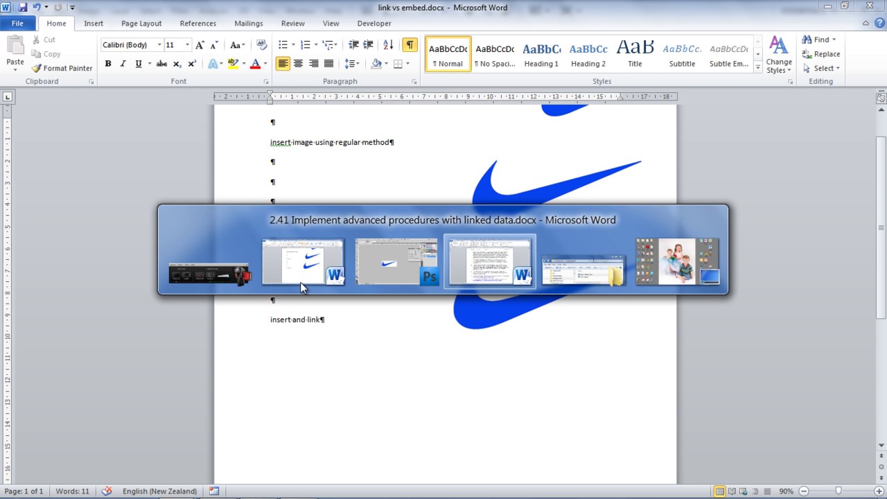 link vs embedding of images in word