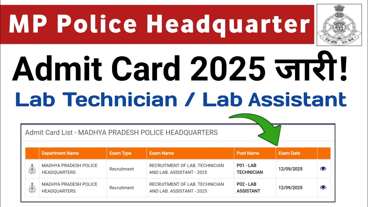 MP Police Headquarter Admit Card Download 2025|Mp Police HQ Lab Technician Admit Card Download 2025