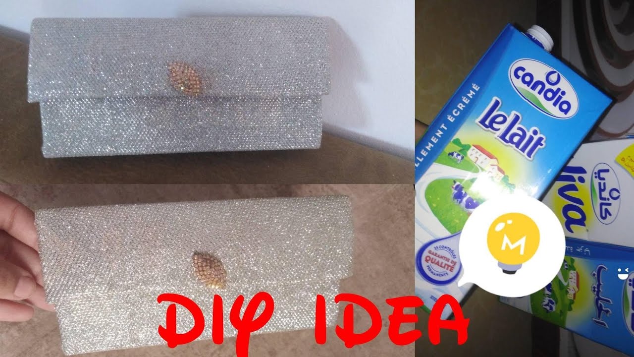 شاهدي كيف صنعت حقيبه يد للاعراس جميله من علبه حليب فقط CLUTCH PURSE MADE FROM MILKCARTON/in5min/DIY