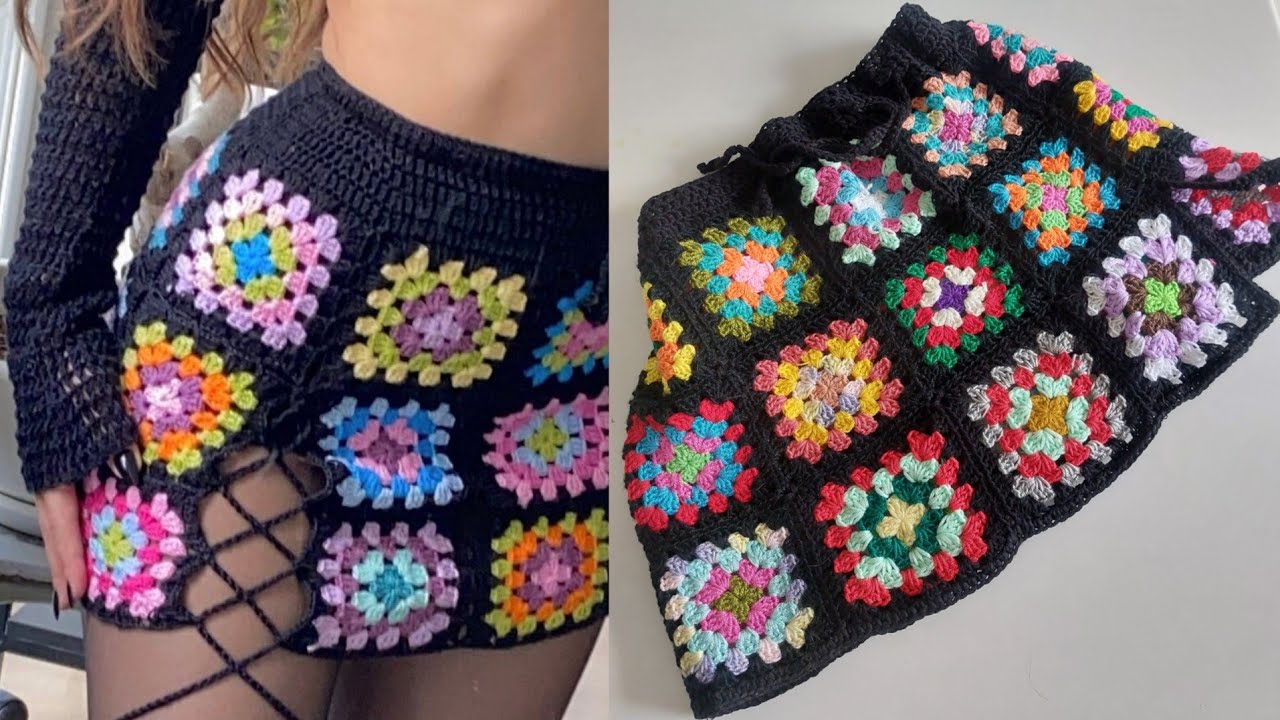falda a crochet con grannys 🧶🧵