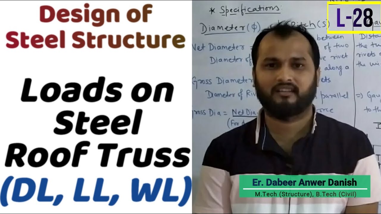Loads on Roof Truss (Dead Load, Live Load, Wind Load) || Design of Steel Structure L-28 || dAd Sir