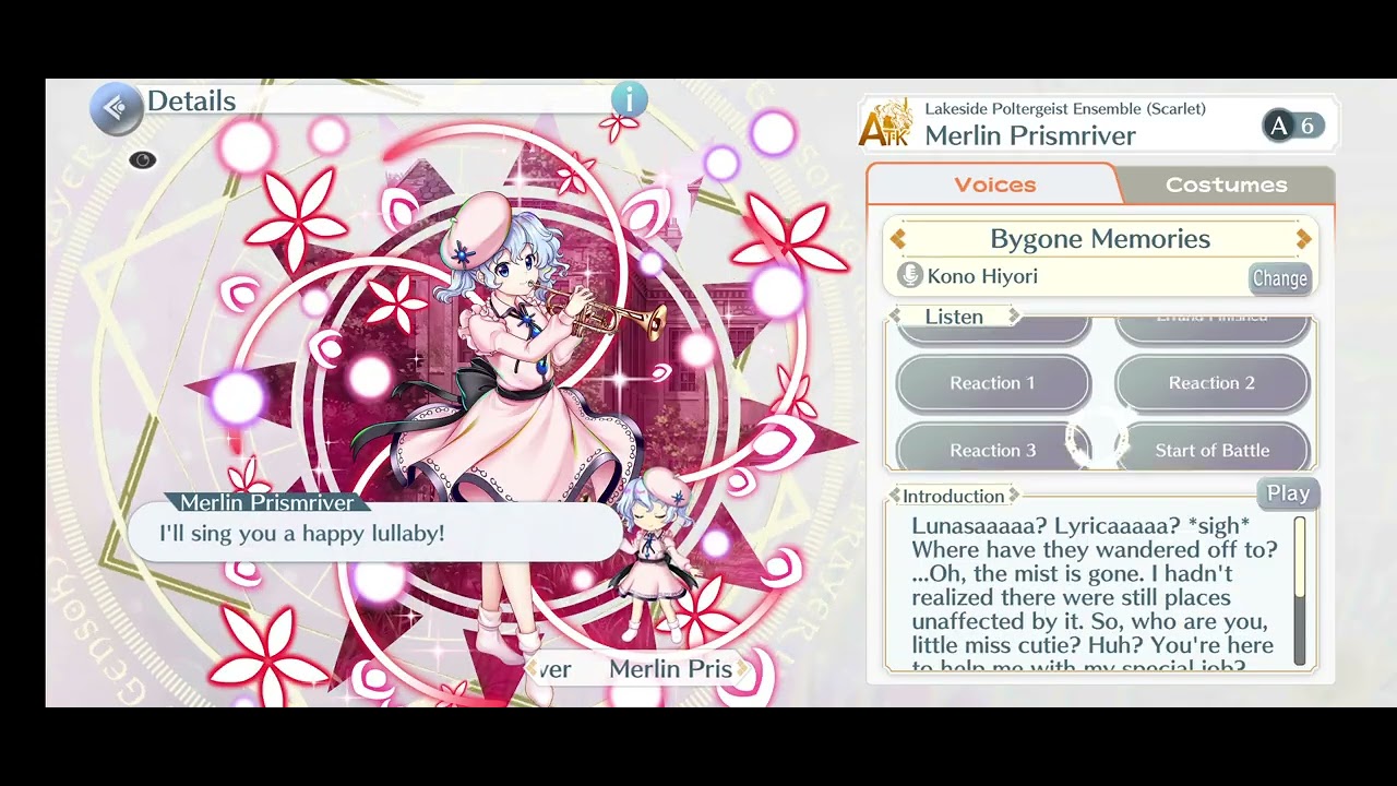 Touhou Lost Word Merlin (A6) Voicelines (Bygone Memories)