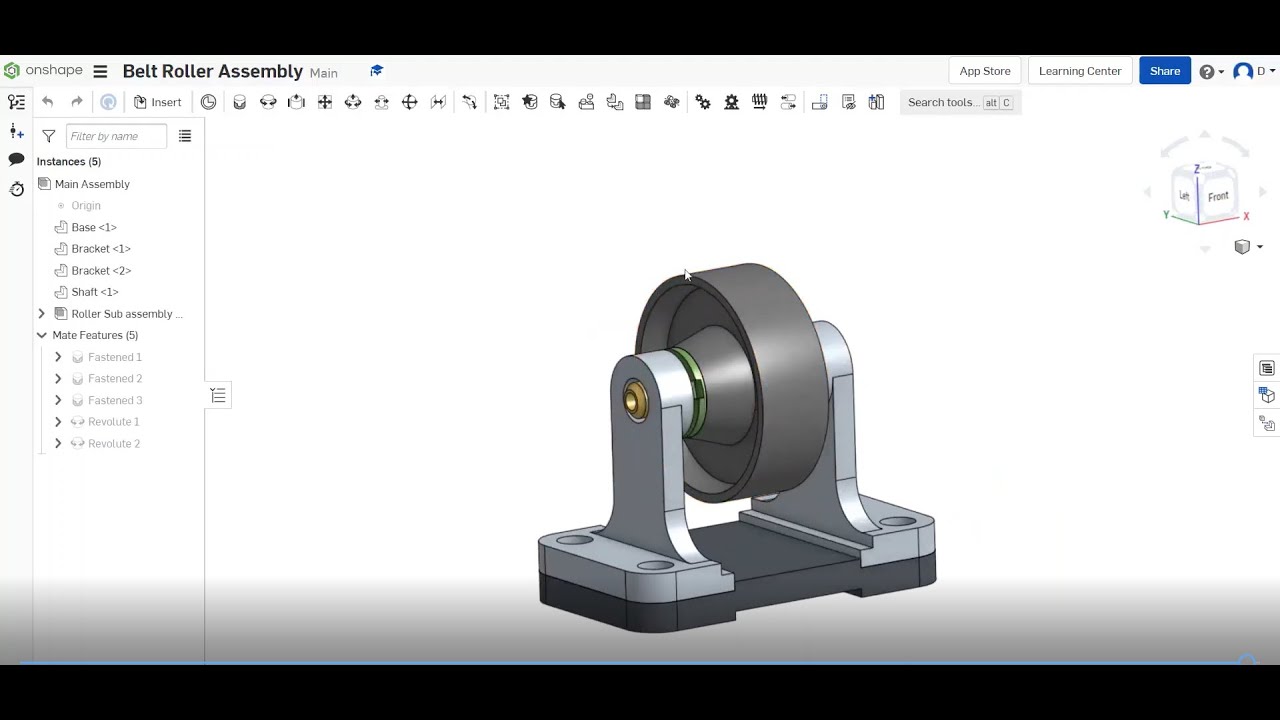 Belt Roller Assembly and its parts in Onshape.