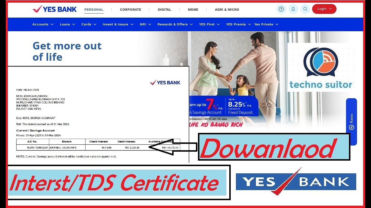 How to download yes bank interest certificate or tds certificate online at Home