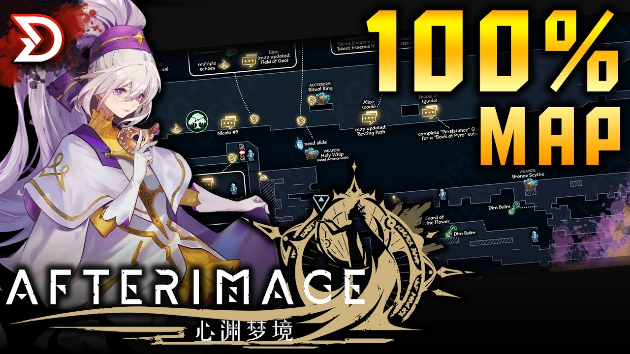 Afterimage | 100% Map — All Areas, Bosses, Items, Secrets & More! #metroidvania