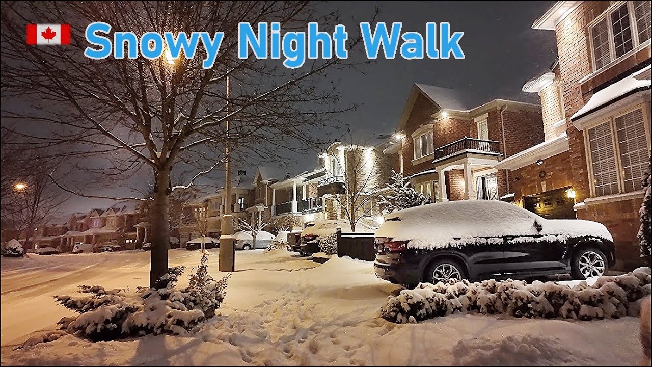 Night Snow Walk in Toronto Suburbs 4K Relaxing Winter Ambience Snowfall walking video