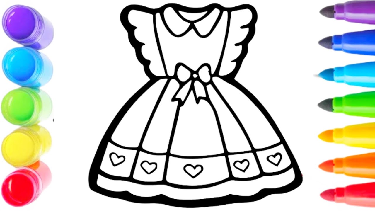 Cute Girl Dress Drawing, Painting & Coloring For Kids and Toddlers_ Kids Art