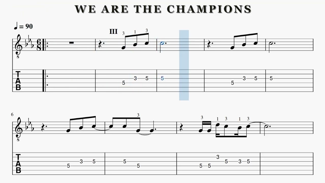 We Are The Champions  - Queen - TAB, sheet music and Backing Track