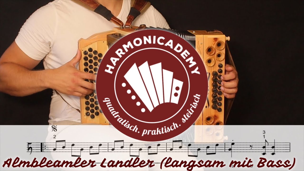 #Lernvideo: „Almbleamler Landler“  langsam mit Griffschrift (Ziehharmonika) G C F B
