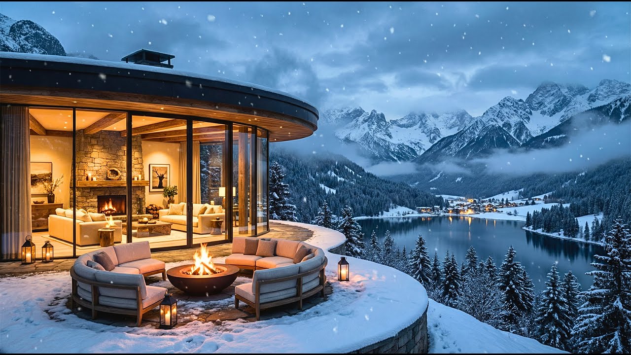 Fire Meditation in the Mountains 🔥 Lake View Winter  🔥 Relief & Healing