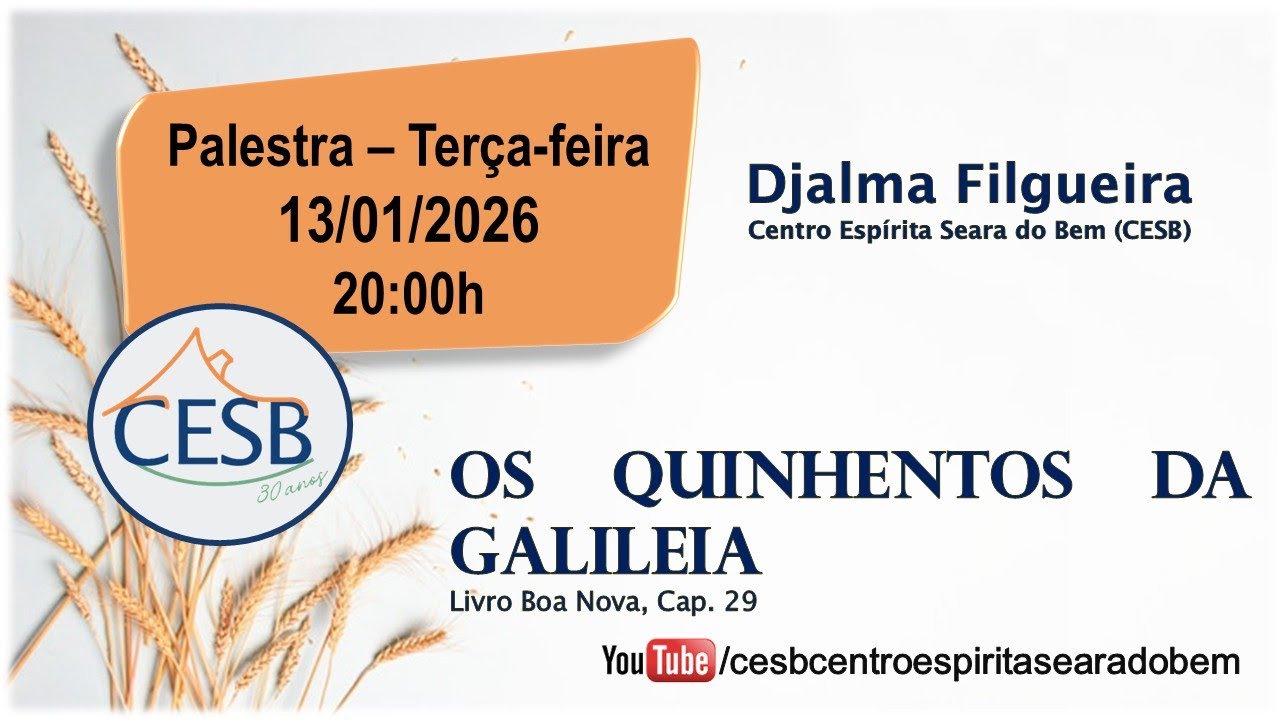 Palestra 13/01/2026 - Os Quinhentos da Galileia (Livro Boa Nova, Cap. 29)