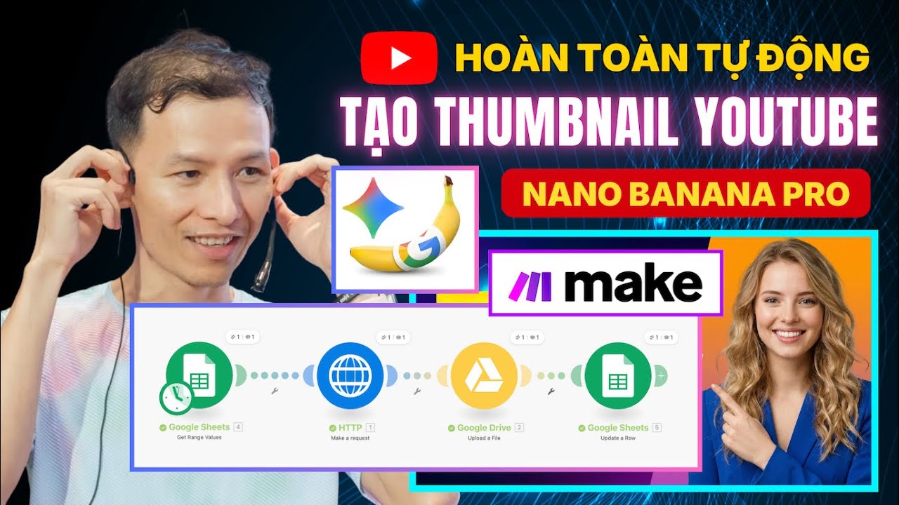 [Bí Mật] Tự Động Tạo Thumbnail Youtube Bằng Make.com - Sử Dụng Nano Banana Pro (Google Gemini API)