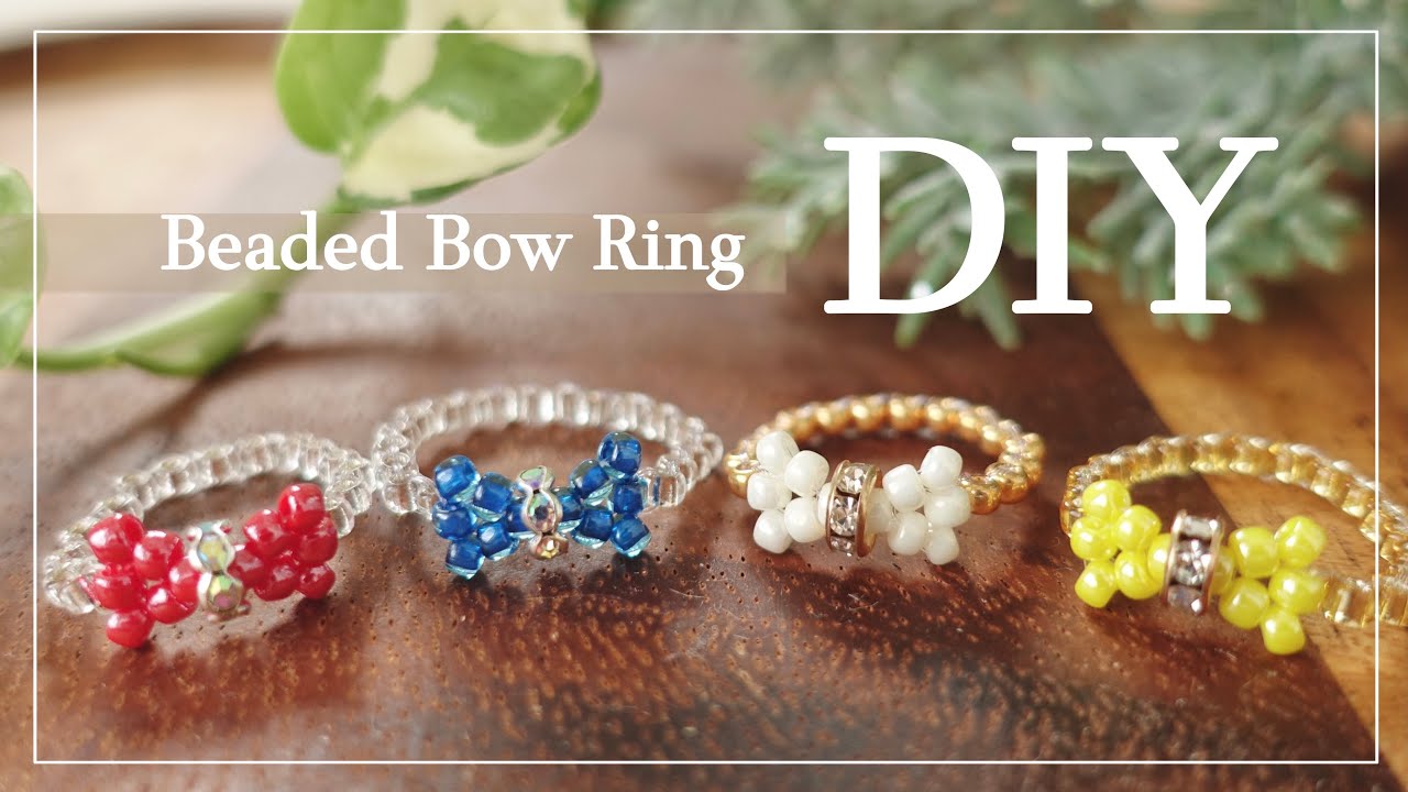 DIY🎀Cute Bow Ring Tutorial プチリボンのビーズリング🎀作り方♪丸大ビーズとロンデルで|ビーズアクセサリー|ビーズの指輪|How to make|EASY|簡単|テグス編み