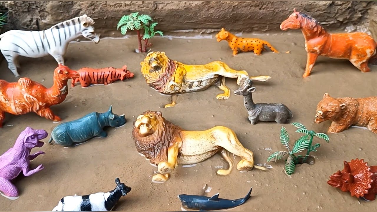 Satisfying Toy Animals Cleaning Camel, Deer, Lion, Rhino, Cow, Shark, Dinosaur, Zebra and Cheetah 