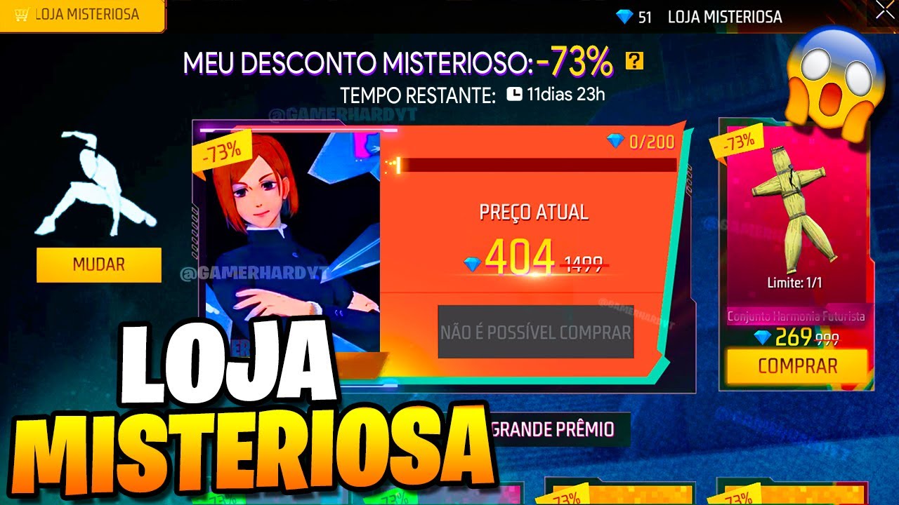ITENS LOJA MISTERIOSA NOBARA, EVENTO NOVO PUNHO, GELO GRÁTIS, NOVOS EMOTES, NOVIDADES FREE FIRE