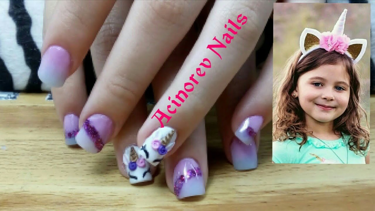 Uñas para niñas/ graduación de primaria/ diseño unicornio uñas cortitas